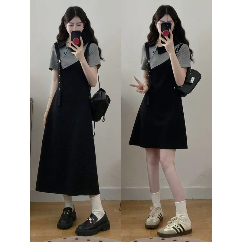 Новое стильное женское платье больших размеров с отложным воротником из искусственного меха, состоящее из двух частей, с поясом для похудения.