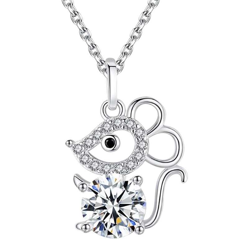 Collar de plata esterlina s925 ratón colgante de plata de ley lindo ratón de dibujos animados colgante de moda nacional Zodiaco moda femenina Cadena de clavícula