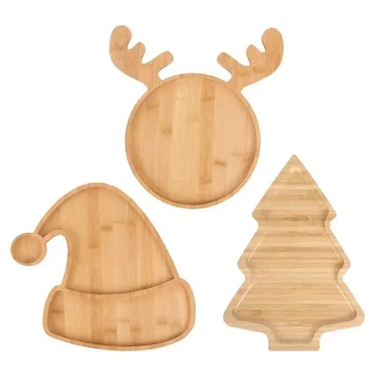 Simple Wooden Tray Creative Cartoon Christmas Tree Dinner Plate Children's Beech Wood snack Plate Fruit Sushi Plate snack plate