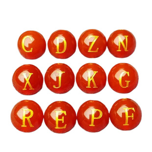 Red Agate Loose Beads with Gold Stamping and Engraved Letters, 26 Letters DIY Jewelry Semi-Finished Accessories, Agate Round Beads, Letter Beads