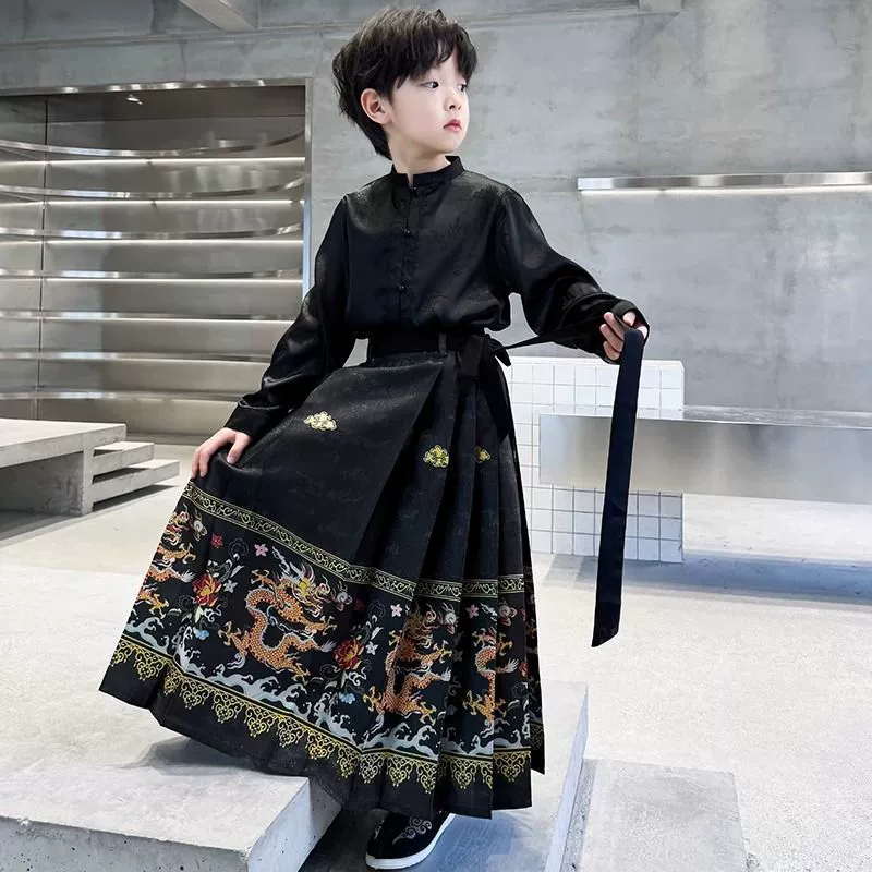 Мальчик Tang костюм Hanfu китайский стиль весенний костюм 2024 новая конская юбка