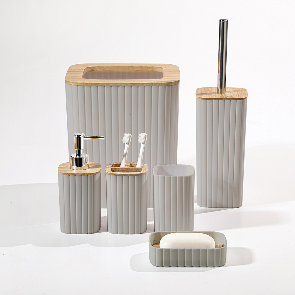 Juego de artículos de baño transfronterizo de seis piezas, cepillo de inodoro, vaso para cepillos de dientes, jabonera, almacenamiento, decoración del hogar, hotel.