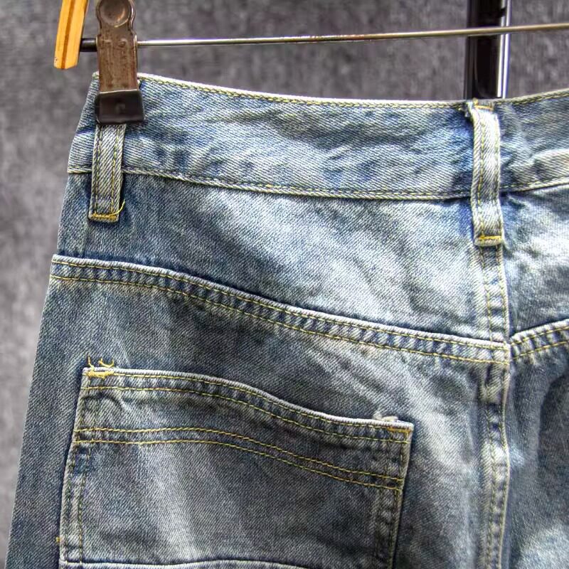 Men's Trendy Multi Pocket Cargo Denim Shorts Summer Style Loose Wide Leg Casual Cropped Pants_mkmklike.com