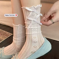 Сапоги Шан хлопчатобумажные весной и летом тонкие Лолита кружевные чулки женские боковые любовные банты балет ветер полый средний цилиндр