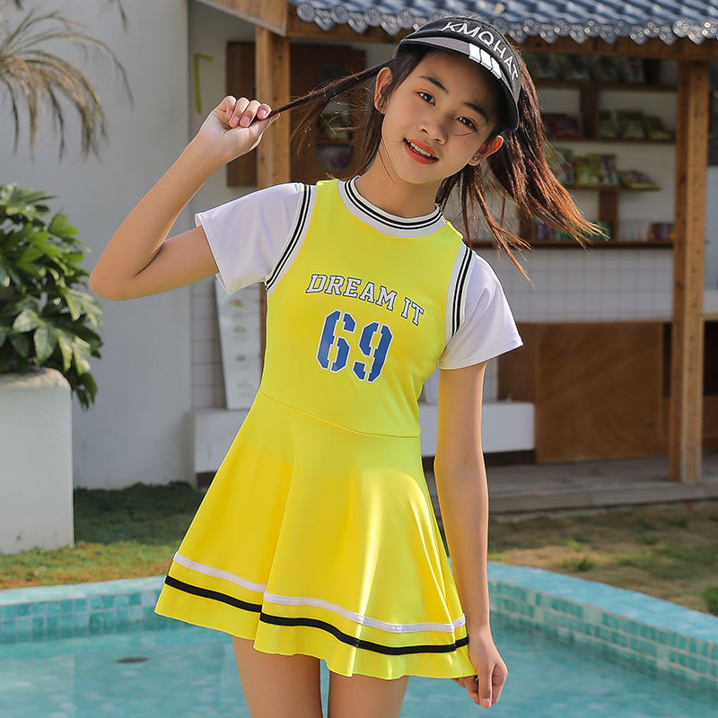 Traje de baño de la muchacha de Huurun medio y niños grandes estudiante niña 9-14 AÑOS NIÑOS 2023 nuevo traje de baño deportivo de una pieza de verano