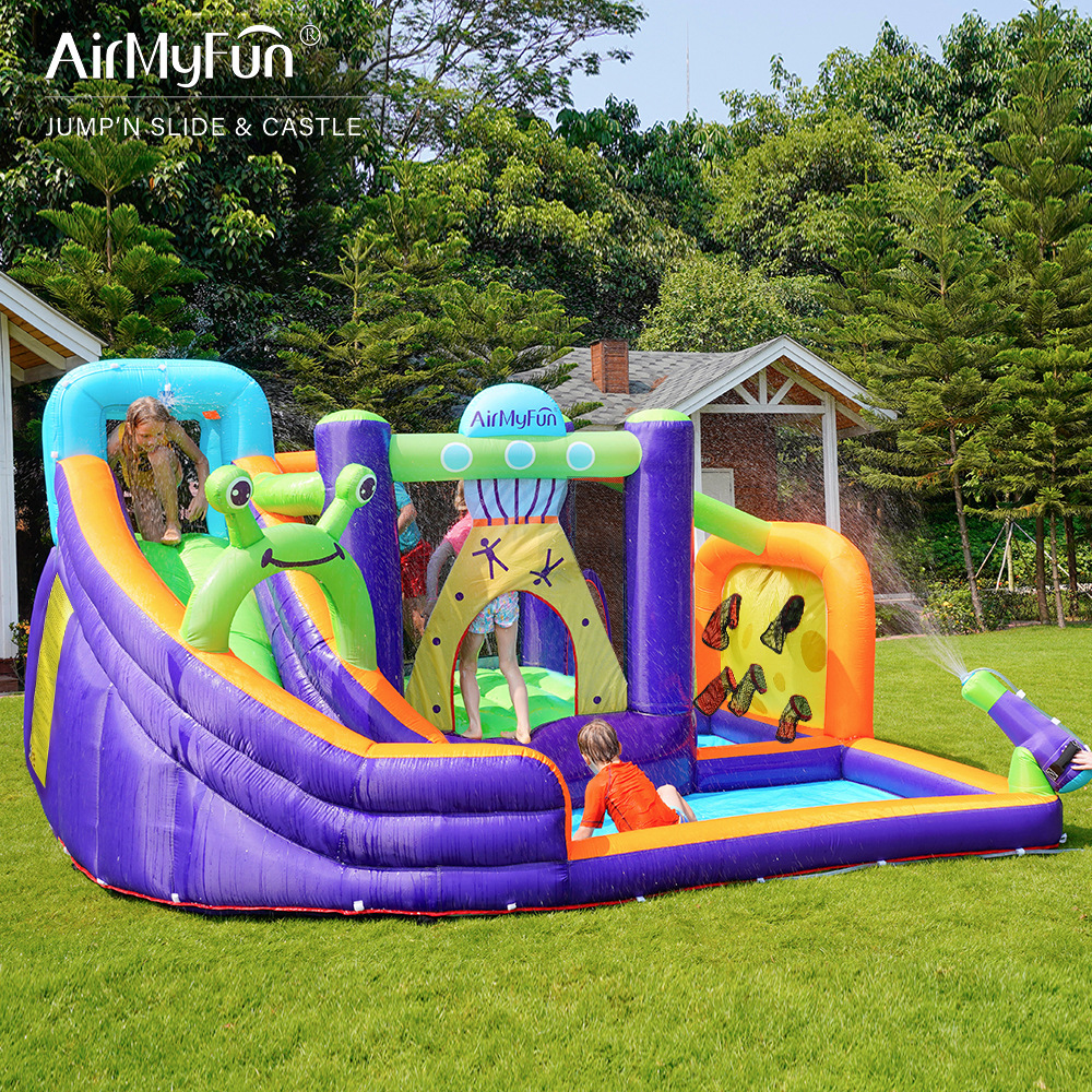 AMF | Castillo inflable pequeño para exteriores, tobogán acuático para niños, trampolín inflable, castillo inflable pequeño para el hogar