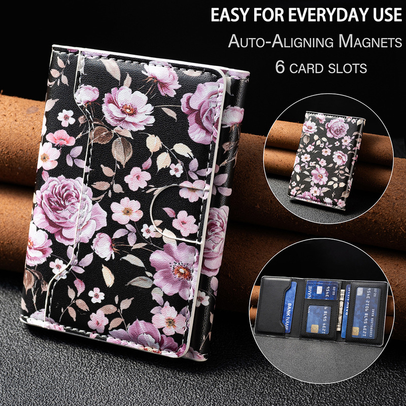 Wholesale Universal Magsafe Magnetic Card Holder Wallet for Iphone, Floral Leather Pattern Storage Card Case Wholesale Universal Magsafe Magnetic Card Holder Wallet for Iphone, Floral Leather Pattern Storage Card Case