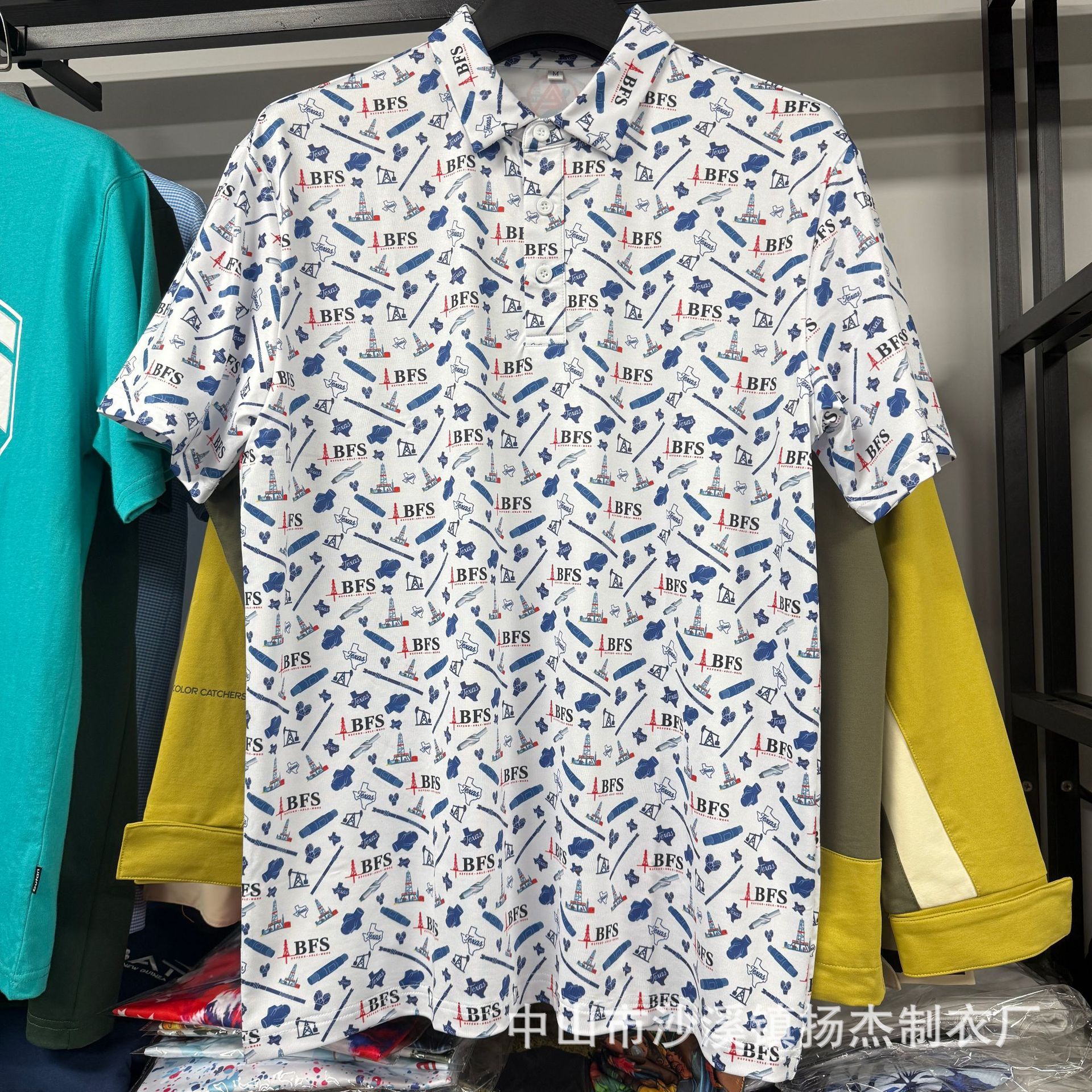 工厂定制欧美男士高尔夫polo衫翻领短袖冰丝弹力运动数码印T恤