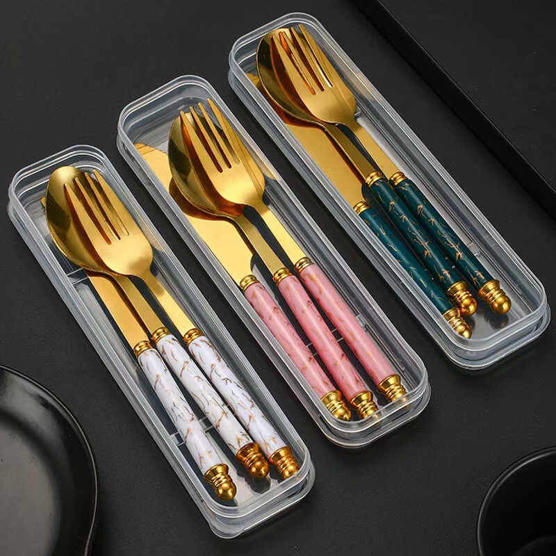 Cross-Border Tableware Stainless Steel Three-Piece Set Marble Imitation Ceramic Simple Knife Fork Spoon Western Tableware Set Cross-Border Tableware Stainless Steel Three-Piece Set Marble Imitation Ceramic Simple Knife Fork Spoon Western Tableware Set