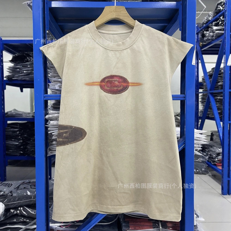 Travis Scott Mecha American High Street Vintage Washed Retro Loose Vtg Vest Sleeveless T-Shirt for Men