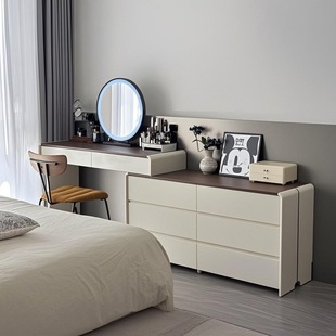 Italian Minimalist Solid Wood Dresser and Cupboard Integrated Bedroom Simple Modern 2025 New Bedside Cabinet Makeup Table