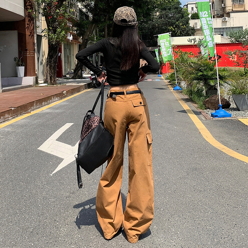 ins潮流工装女裤2025秋冬季新款宽松阔腿裤时尚休闲大直筒牛仔裤|undefined