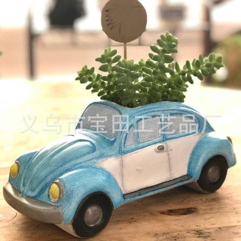 Creative Retro Car Flower Pot Light Resin Flower Pot Decoration Suitable for Courtyard Home Garden Decoration Ornaments