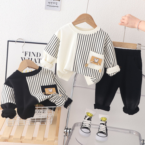 Children's new casual striped sweatshirt set for boys and girls, long-sleeved sweatshirt two-piece set for dropshipping