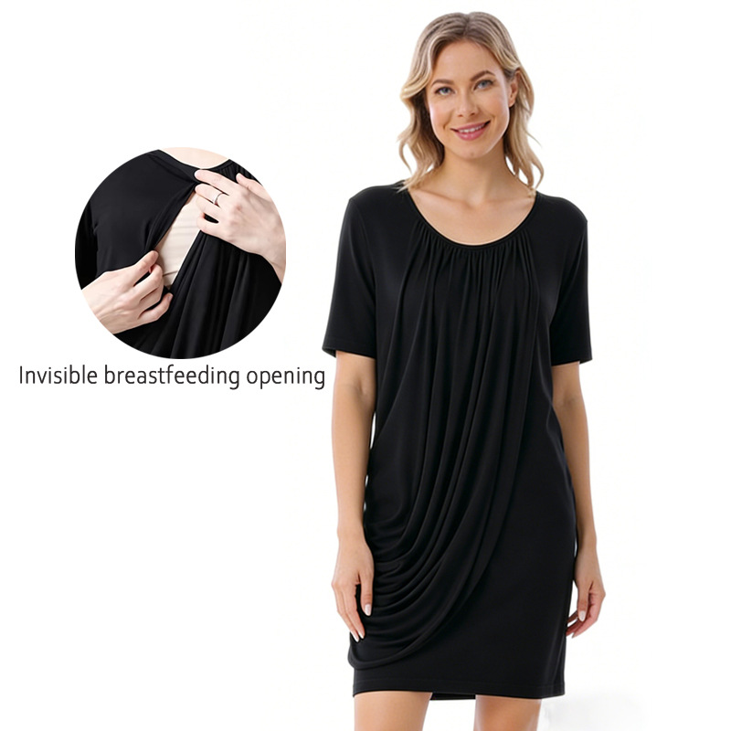 Comfortable Modal Nursing Dress For Maternity Plus Size Fashion_voghion.com
