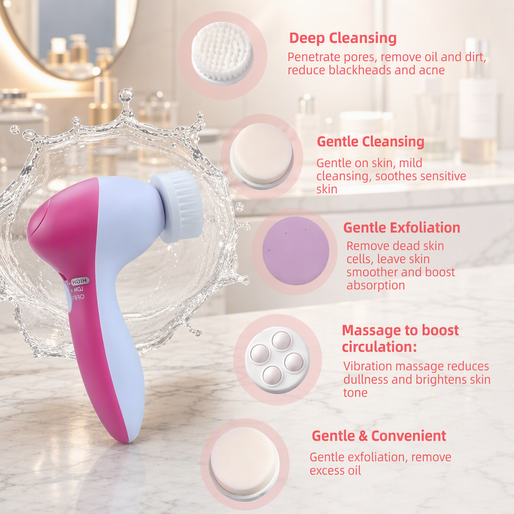 Directly from the Manufacturer, Popular Electric Rotating Five-In-One Facial Cleansing Device, Pore Cleaning, Makeup Removal, Facial Massage