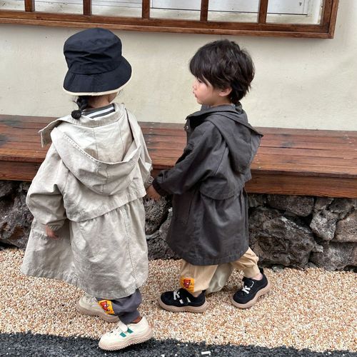 Children's coat mid-length hooded windbreaker for boys and girls  new spring and autumn Korean style loose baby coat