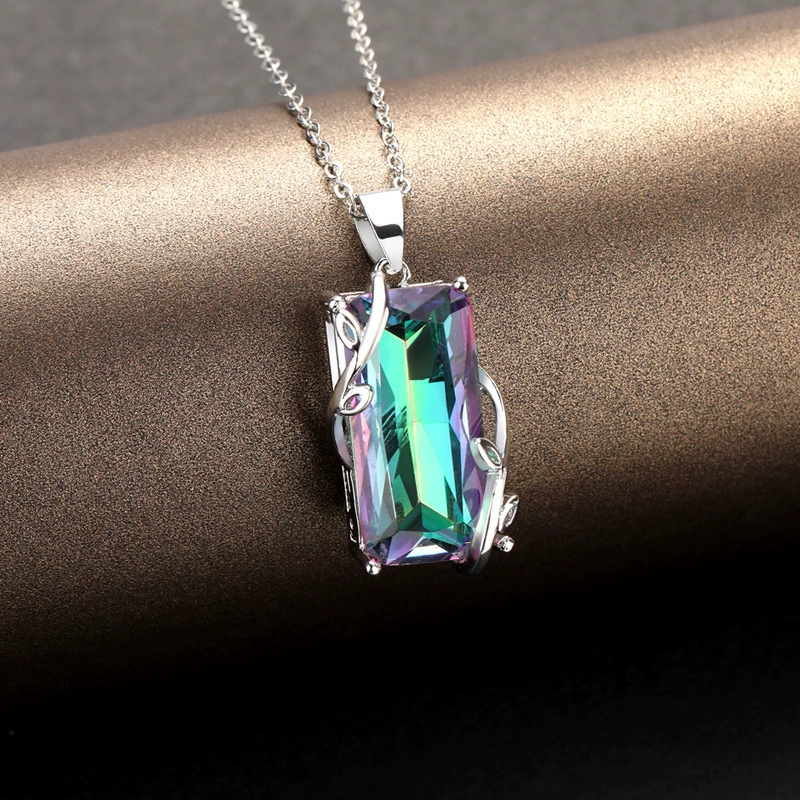 Rainbow tourmaline pendant, necklace, wish, flowered, European style