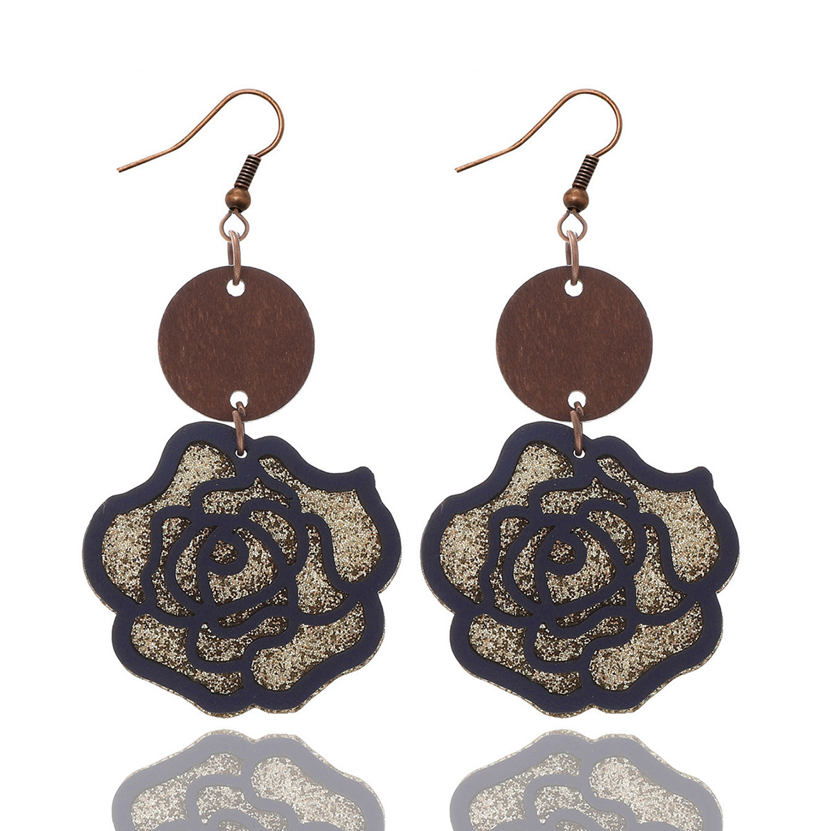 1 Pair Retro Flower Pu Leather Drop Earrings display picture 2