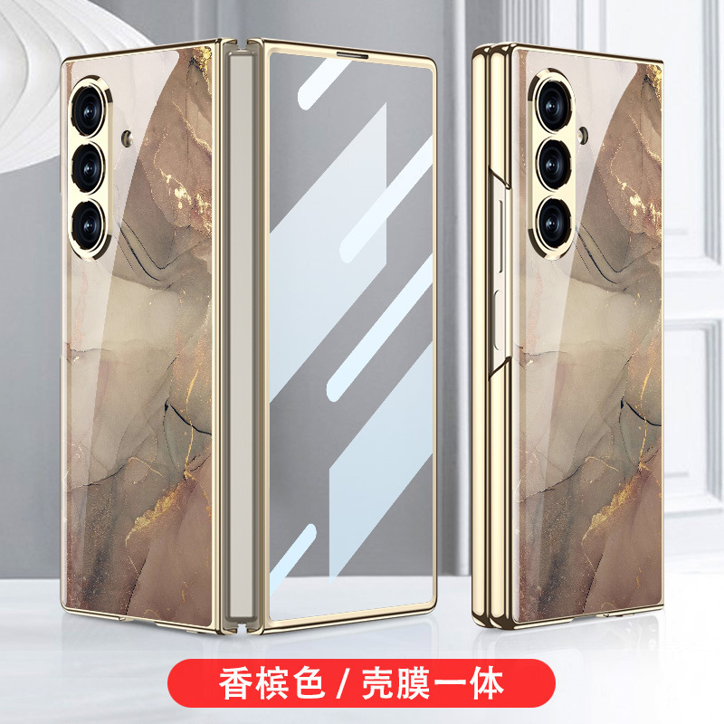 适用三星zfold7手机壳电镀玻璃彩绘壳膜一体折叠屏保护套防摔套|undefined