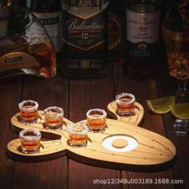 木质酒杯架托盘仙人掌创意托盘趣味飞行带盐边托盘个性托盘