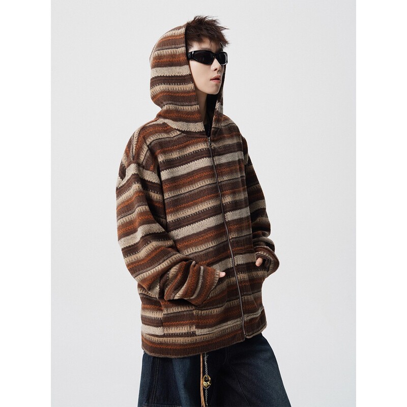 American Brown Retro Stripesd Patchwork Sweatshirt Men's Autumn and Winter Trendy Brand Loose Casual Couple Wear Long-Sleeved Jacket American Brown Retro Stripesd Patchwork Sweatshirt Men's Autumn and Winter Trendy Brand Loose Casual Couple Wear Long-Sleeved Jacket