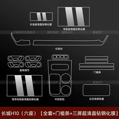 Car interior film emblem sticker film, interior center console - great-wall-h10-six-seater-full-set-door-sill-strips-triple-screen-ultra-clear-crystal-diamond-tempered-film