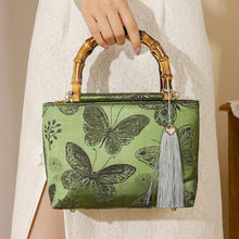 绿光碟语绣花手提包  古风旗袍宴会金属手提包  旗袍面料小方包