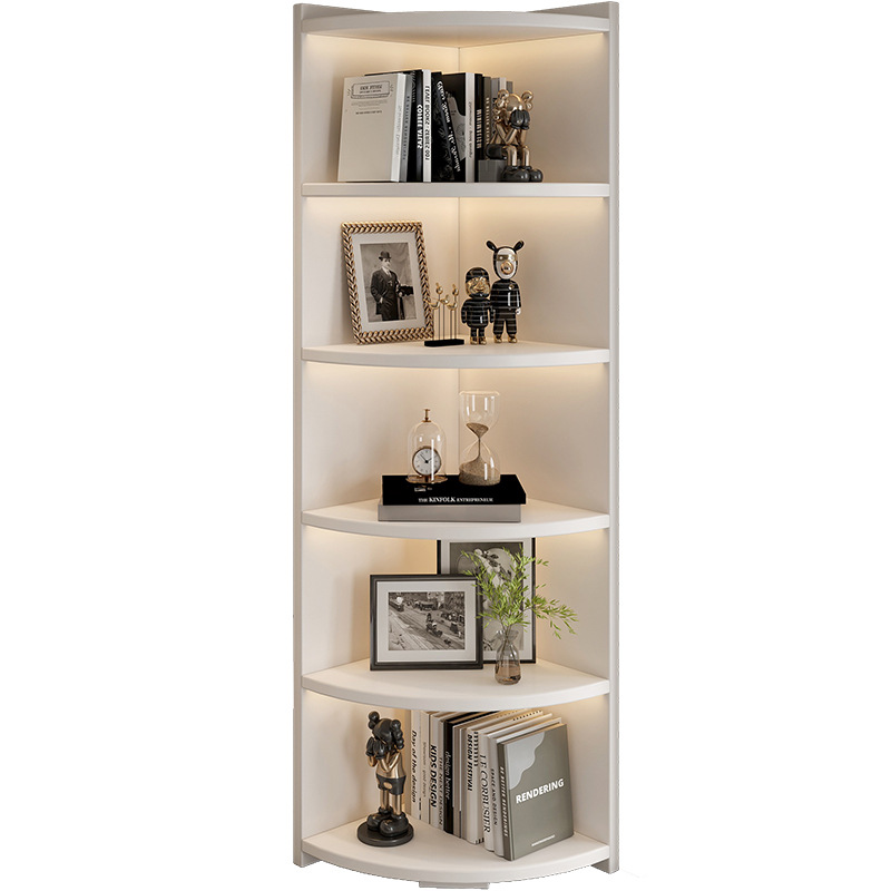 Gabinete de esquina multifuncional moderno multicapa de almacenamiento de piso de exhibición estante de abanico pequeño estante de madera sólida