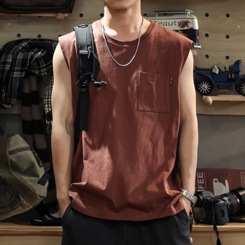 Summer New Heavy Cotton Vest Men's Loose All-match Sleeveless T-shirt American Sports Basketball Waistcoat Trendy