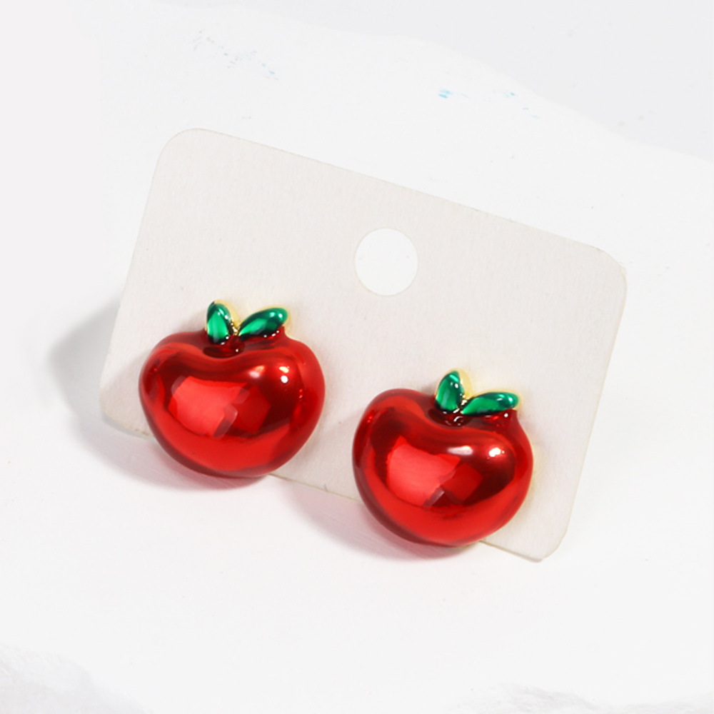 8g Weight Copper Ear Needle Material Ear Studs Classification 1 Pair Quantity Holiday, Daily Occasion Copper Material Cherry, Apple, Strawberry Pattern All Seasons Season Women's Gender Enamel Design Cute Style 1 Pair Cute Cherry Apple Strawberry Enamel Copper Ear Studs 8