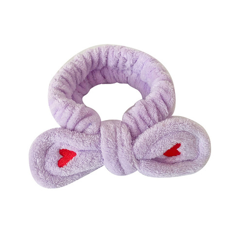 Manufacturer direct sales plush heart embroidery hair tie for women face washing toiletry hair tie exercise yoga headband wholesale