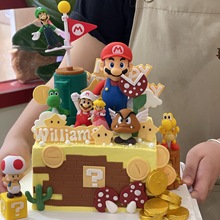 网红卡通马里奥蛋糕装饰摆件超级玛丽巴约恐龙儿童生日甜品台装扮