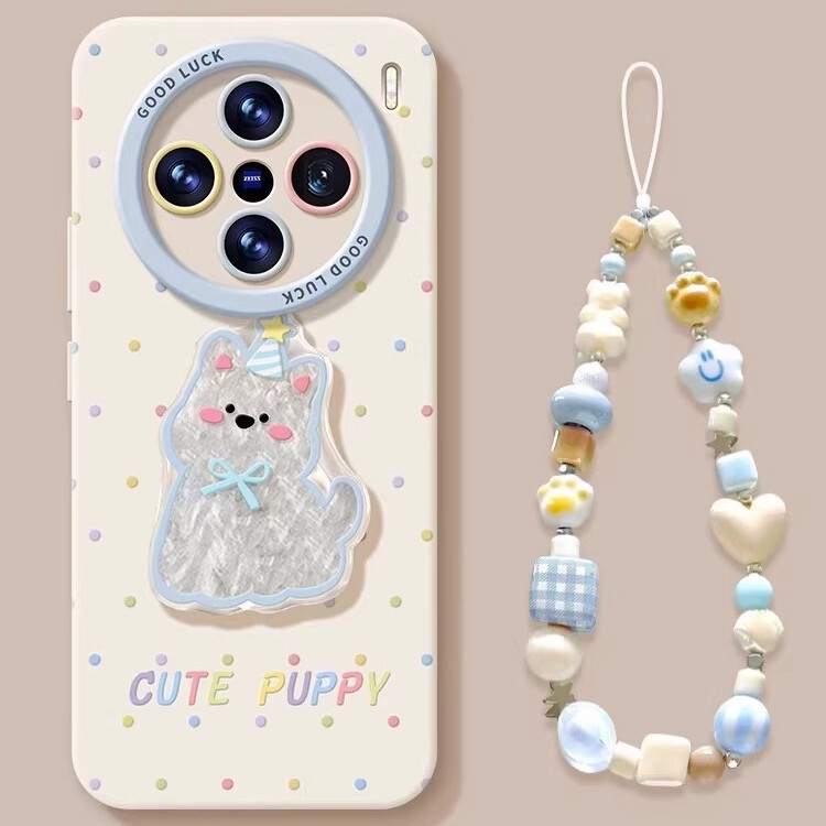 Polka Dot Puppy Phone Case Suitable for Vivo X300 Silicone X200 Ultra with Lanyard X100 Pro Stand X90S Cover