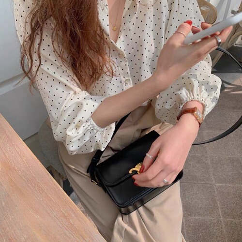 Shirt top, niche lantern loose chiffon, youthful long sleeve women's polka dot