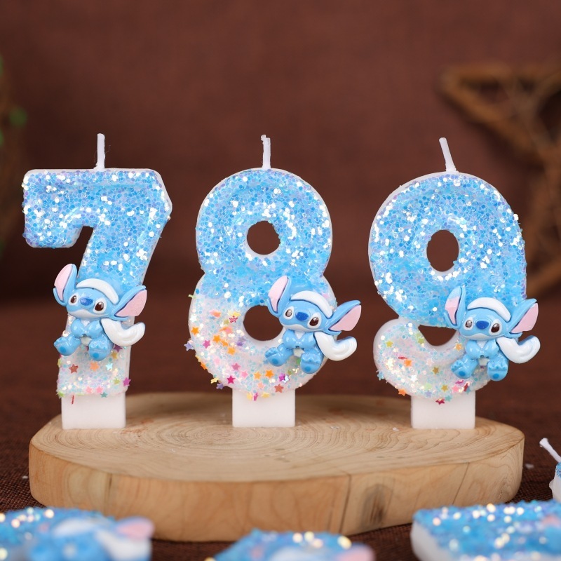 ブルーステッチデジタルキャンドル誕生日ケーキデコレーションパーティーオーナメントプラグインクロスボーダー特別な手作りキャンドル0-9|undefined
