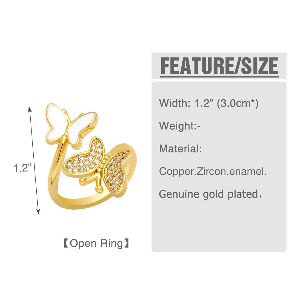 Fashion Butterfly Copper Open Ring Plating Zircon Copper Rings