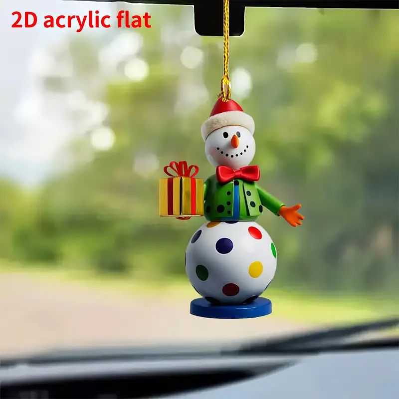 Navidad transfronteriza adorable muñeco de nieve acrílico colgante espejo retrovisor de automóvil plano colgante llavero colgante