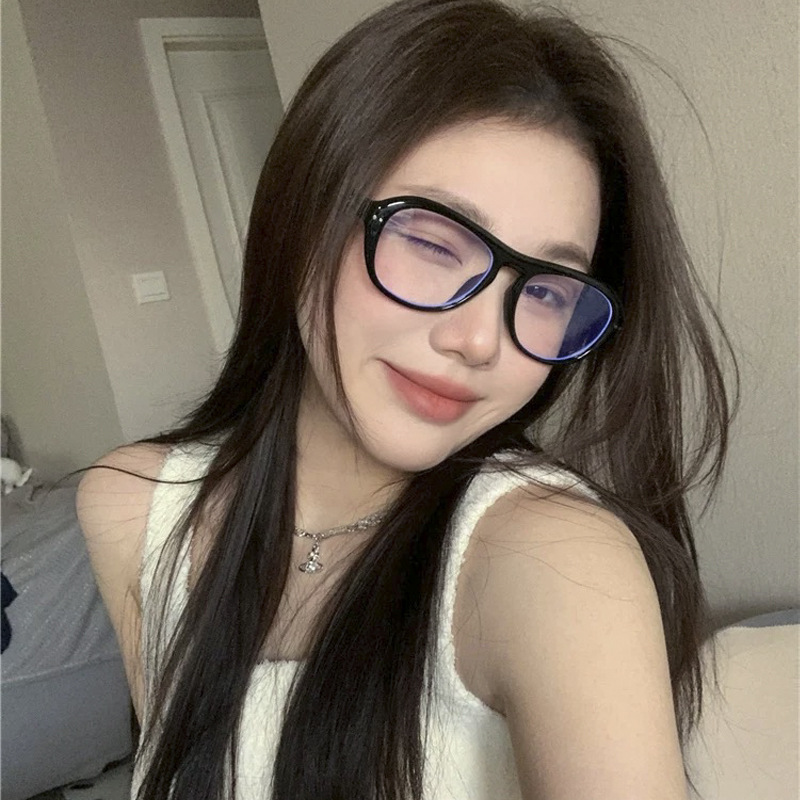 Nuevo estilo coreano Magilla personalidad literatura y arte espejo de luz plana gran cara adelgazante anteojos antiluz azul retrógrado marco de gafas GM para mujeres