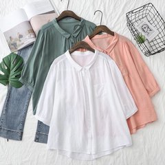 2024夏の新しい純色のしわのゆったりした大きい版の女性のカーディガンの半袖の上着の卸売り