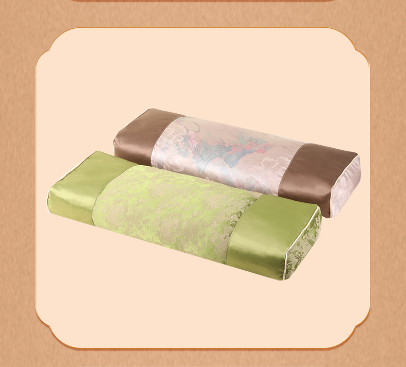 Mugwort Buckwheat Cervical Pillow Chinese Style Neck Support Sleep Pillow with Satin Cover in use