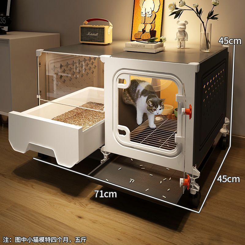 現代的な猫用ヴィラ、引き出し式家庭用トイレ一体型、室内自由組み立て、ワンルームワンリビング家庭用猫ケージ|undefined