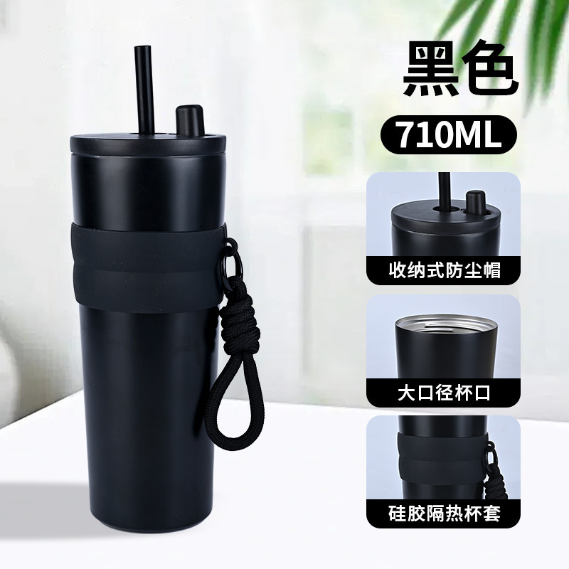 Nueva taza de paja de alto valor facial con cuerda 316 taza de aislamiento térmico de acero inoxidable taza de hielo portátil de gran capacidad
