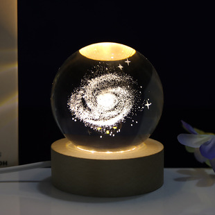 Creative 3D Carved Galaxy Crystal Ball Night Light Bedroom Luminous Valentine's Day Gift Crafts Ornaments Wholesale
