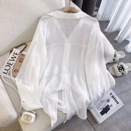 Medium and long sun-protection clothes, shirts, women's summer thin ice silk cardigan shirts, summer chiffon shirts, women's backless tops
