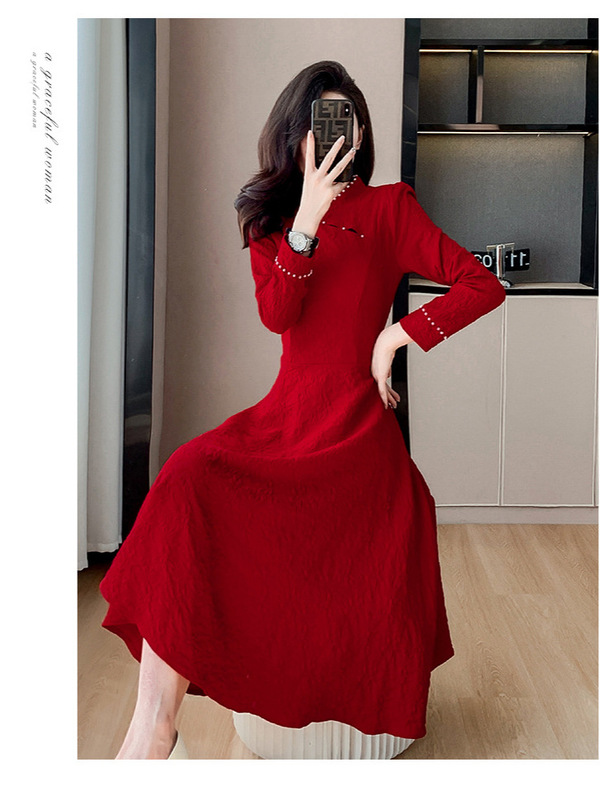 新中式酒红色新娘敬酒服轻奢小众气质结婚回门便装订婚礼服连衣裙|undefined