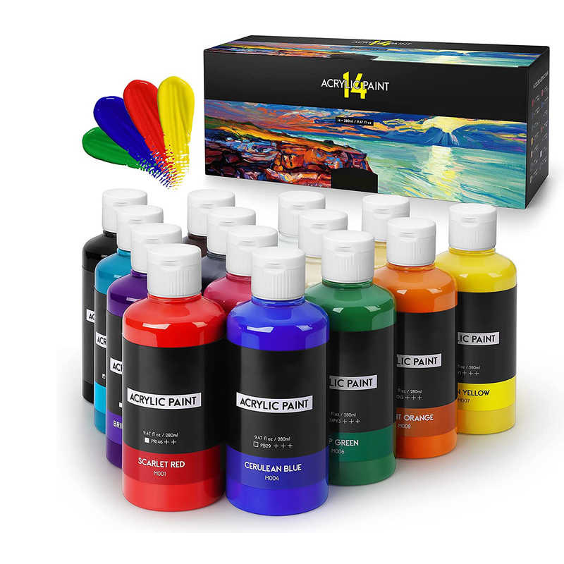 跨境新品丙烯颜料套装14色 280ml丙烯酸涂料瓶时尚工艺品颜料