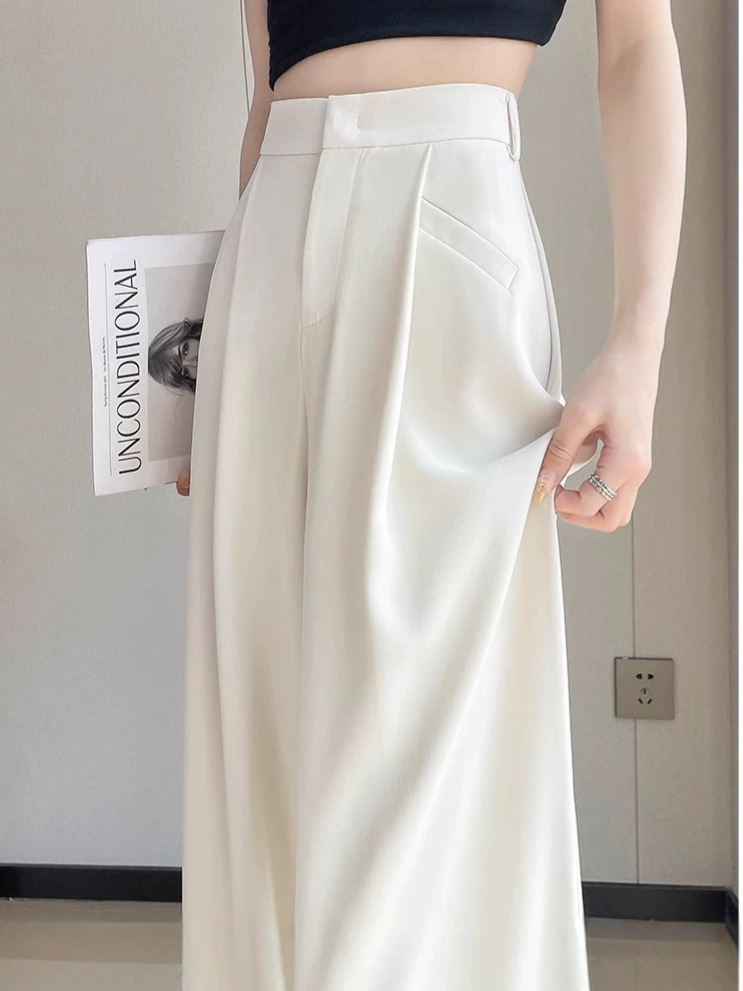 Quần tây nữ cạp cao ống đứng chất lụa băng mỏng mùa hè — Màu đen mẫu thông thường