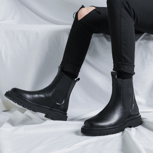 Large size autumn and winter Martin boots 45 men's Korean style Chelsea men's boots 46 British style plus velvet high-top shoes 6032-L