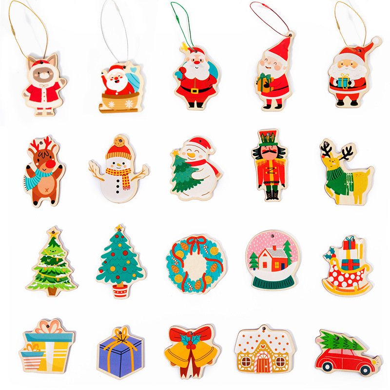 Árbol de Navidad Santa Claus Fiesta de Navidad Decoración Colgante Cross-Border nuevo cartón de dibujos animados de madera Colgante Regalo de Navidad